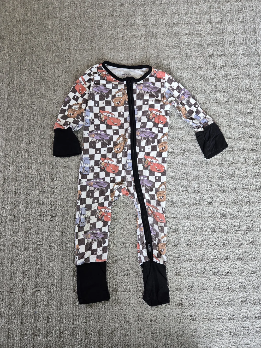 Kids One-Piece Double Zipper Convertible Pajamas In Disney Cars Print